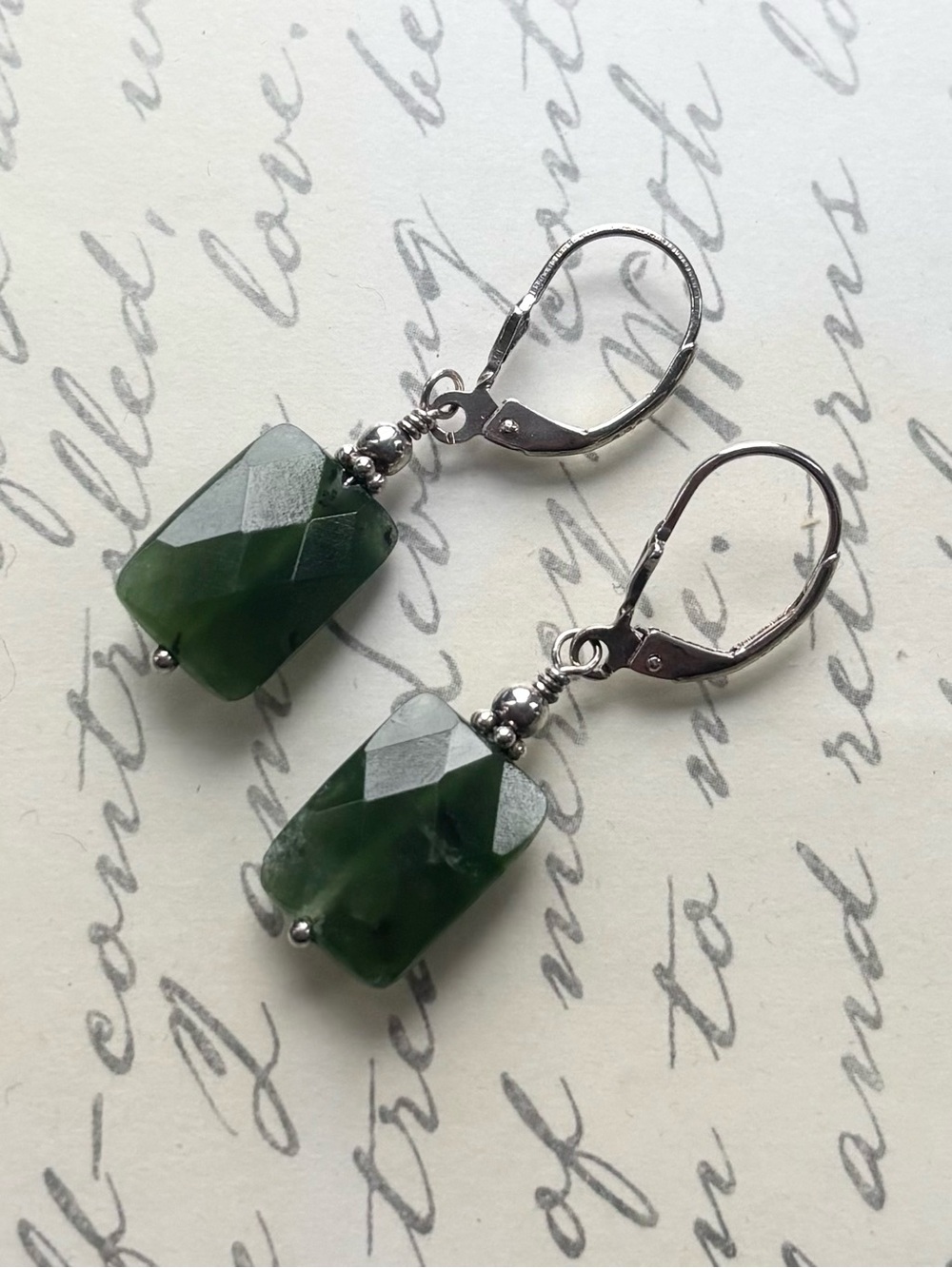 Sterling Silver Green Faceted Jade Gemstone Drop Earrings - Women's Jewelry